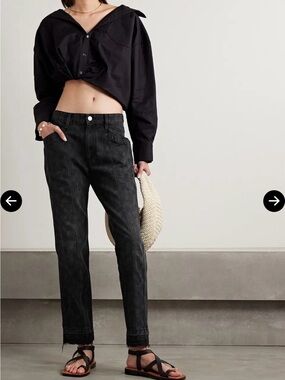 NWT Women's Mid-Rise Jeans in Faded Black, fringe hem, lux, cool design